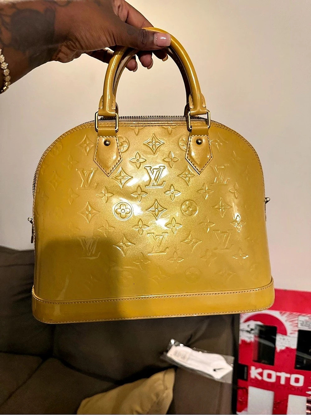Louis Vuitton Alma PM Monogram Vernis Yellow Satchel